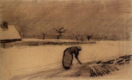 Mulher com uma forquilha em uma paisagem de inverno 1883