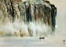 Berg, vatten, akvarell - kinesisk målning
