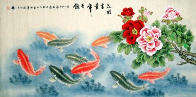 Fish & Peony - Lukisan Cina
