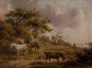 Landschaft mit vier Pferden