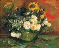 Still Life Dengan Roses Dan Sunflowers 1886