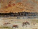 puesta del sol con niebla eragny 1891
