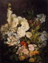 Spray av blommor Hollyhocks 1858