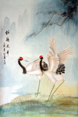 Crane & Pine - Pintura Chinesa