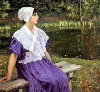 Menina por uma lagoa Retrato de Natalia Nesterova 1923