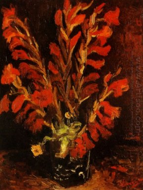 Florero con los gladiolos rojos 1886