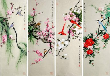 Birds&Flowers-FourInOnee - Chinese Painting