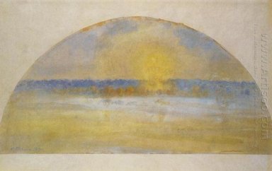 pôr do sol com névoa eragny 1890