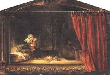 Sainte Famille avec un rideau 1646
