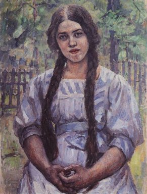 A Girl With Braids Portrait Of A A Dobrinskaya 1910