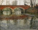 Francês Paisagem do rio com uma ponte de pedra