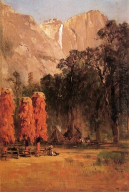 Graneros de la bellota, por campamento indio de Piute en Yosemit
