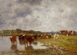 Sapi Dalam Meadow Pada Bank Of The Toques 1880