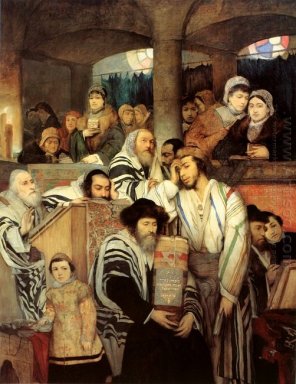 Judar som ber i synagogan på Yom Kippur
