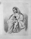La Virgen con el niño sentado en las nubes del Blessing Por Guer