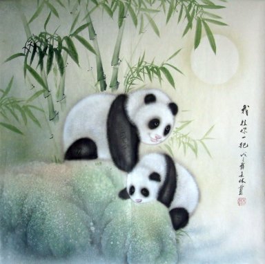 Panda & Bambu - Lukisan Cina