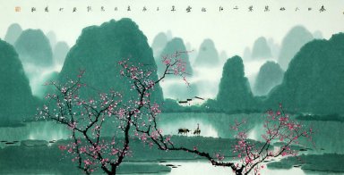 Montañas, el agua, la flor del ciruelo - la pintura china