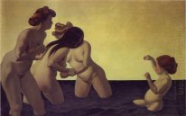 Three Women And A Little Girl Playing In The Water 1907
