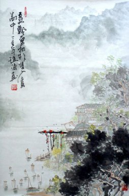 Bergen en rivier - Chinees schilderij