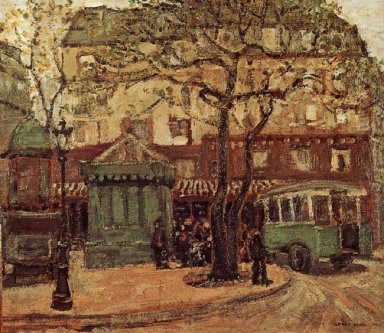 Grönaktig Bus i Street i Paris