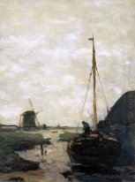 Ship in polder canal