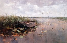Vista de uma poça e um barco