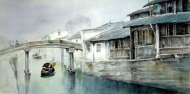 Une campagne, aquarelle - peinture chinoise