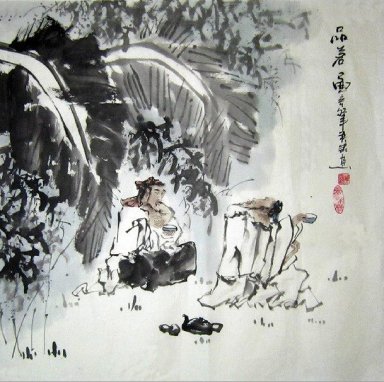 Old man, tea-Chinese Painting