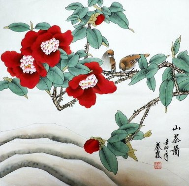 Camellia & Birds - kinesisk målning