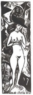 Femme nue avec chapeau noir