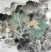 Sebuah Rumah, Pohon - Lukisan Cina