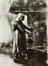 Donna Con Kettle By The Fireplace 1885