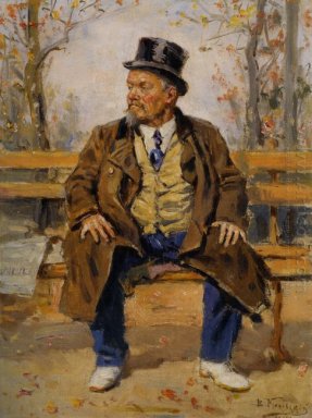 Stående av en man sitter på en parkbänk 1917
