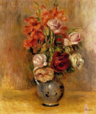 Vase mit Gladiolen und Rosen 1909