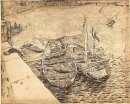 Cais com os homens que descarregam barcas Areia 1888