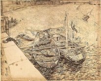Quay avec les hommes déchargeant du sable Barges 1888