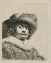 Ein Porträt eines Mannes mit einem breitkrempigen Hut und eine H