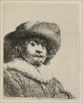 Um retrato de um homem com um Brimmed Broad chapéu e uma Ruff 16