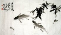 Рыба-Счастливый рыбы (чернила) - китайской живописи