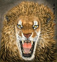 Lion-Wajah - Lukisan Cina