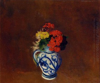 Geranien und anderen Blumen in einer Vase aus Steinzeug