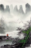 Un bateau sur la rivière - peinture chinoise