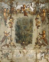 Miroir orné de putti, fleurs et rinceaux d'acanthe