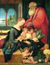 Sainte Famille dans la chambre avec cinq anges