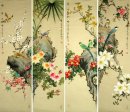 Oiseaux et fleurs - (quatre écrans) - Peinture chinoise