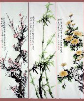 Ameixa, da orquídea, crisântemo-ThreeInOne - Pintura Chinesa
