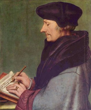 Stående av Erasmus av Rotterdam Writing 1523