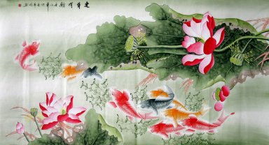 Fish & Lotus - Lukisan Cina