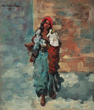 Gypsy Vrouw met rode hoofddoek