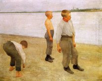 Meninos jogando pedras no rio